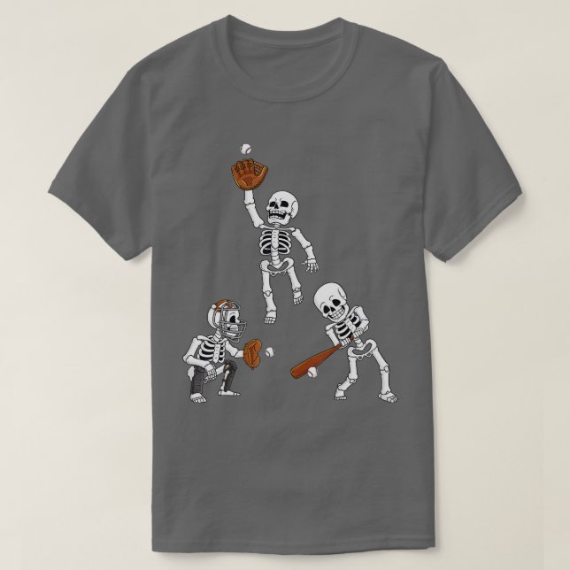 Baseball Halloween Skeletons Hitter Catcher Boys K T-Shirt (Design Front)