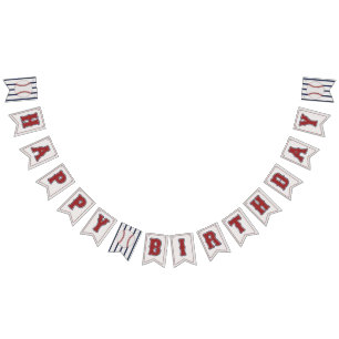 Baseball Happy Birthday Bunting Flag Banner Red