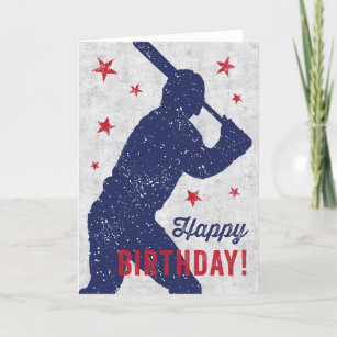 Baseball Happy Birthday card with running boy
