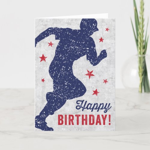 Baseball Happy Birthday card with running boy