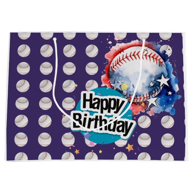 Baseball Happy Birthday   Large Gift Bag (Front)