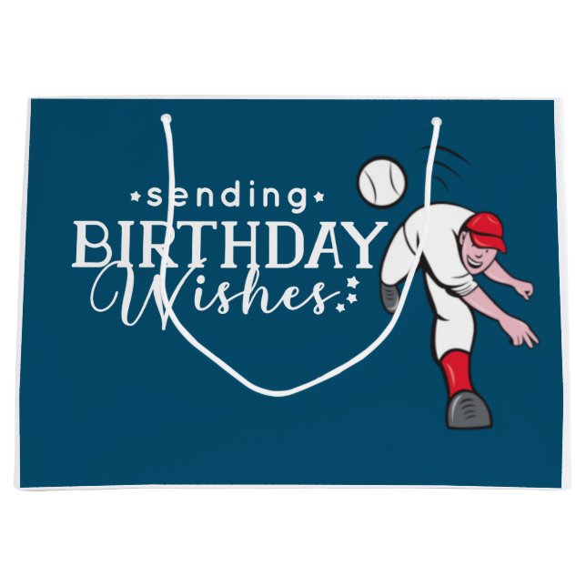 Baseball Happy Birthday  player throw ball  Large  Large Gift Bag (Front)