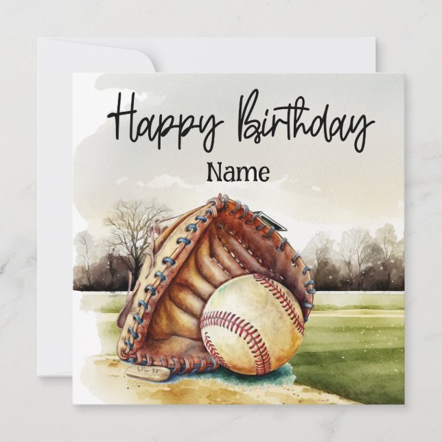 Baseball  Happy Birthday to Player with Ball  Card (Front)