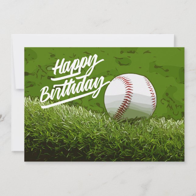 Baseball Happy Birthday with ball on green grass (Front)