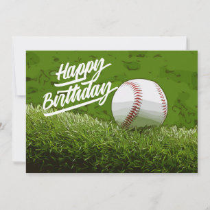 Baseball Happy Birthday with ball on green grass