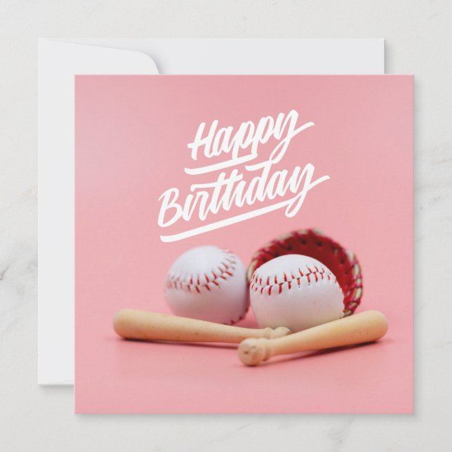 Baseball Happy Birthday with ball on pink (Front)