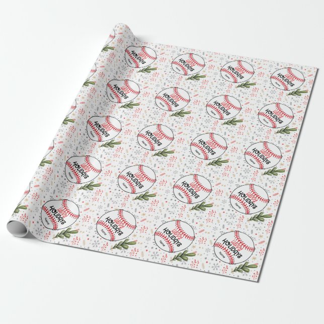 Baseball Happy Holidays for Christmas and New Year Wrapping Paper (Unrolled)