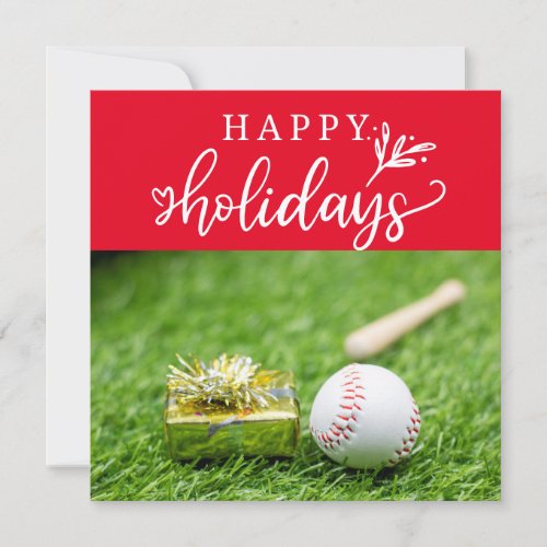 Baseball Happy Holidays with ball  bat and glove   Card