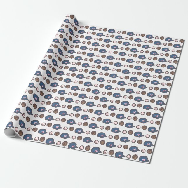 Baseball Hat, Glove and Ball Pattern Wrapping Paper (Unrolled)
