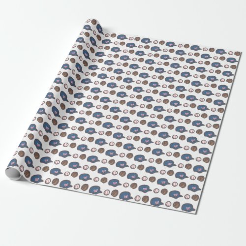 Baseball Hat Glove and Ball Pattern Wrapping Paper