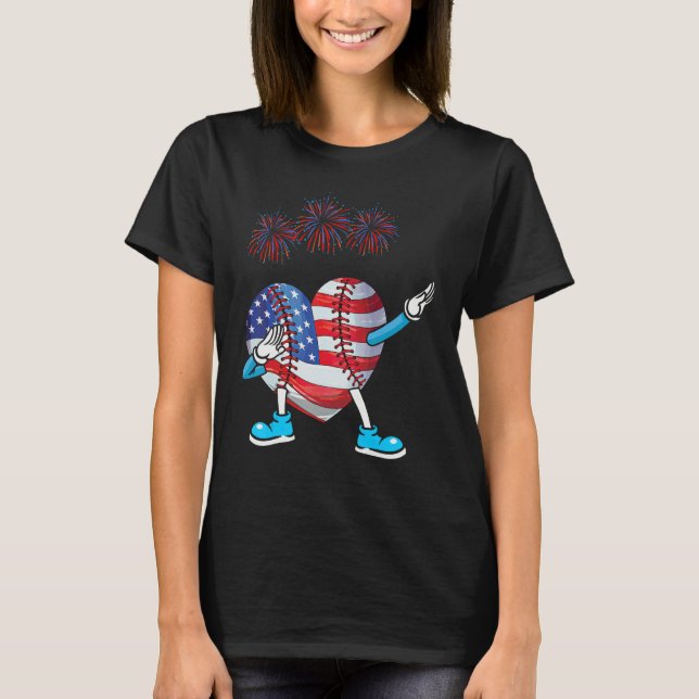 Baseball Heart American Flag Heart 4th of July Sof T-Shirt (Front)