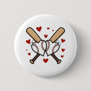 Baseball Heart Design with Bats and Bows Button