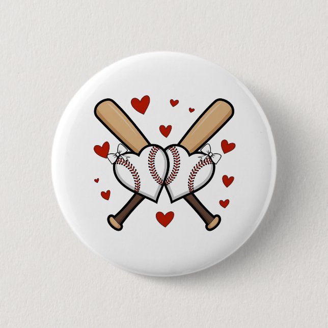 Baseball Heart Design with Bats and Bows Button (Front)
