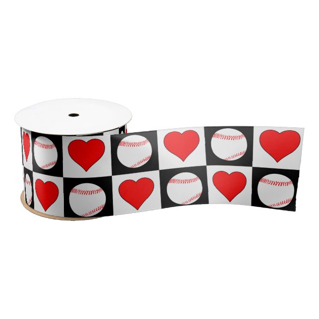 Baseball Heart Pattern Birthday Party Decor Satin Ribbon (Spool)