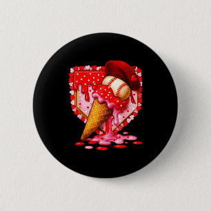 Baseball Heart Valentine Baseball Ice Cream Drip B Button