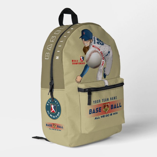 Baseball Hero with Million Dollar Arm | Printed Backpack (Back Corner Left)