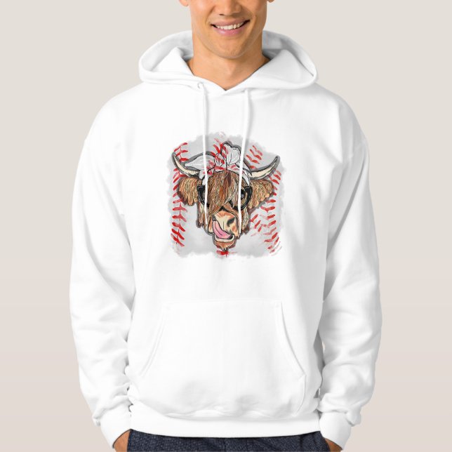 baseball highland cow with bandana baseball lover  hoodie (Front)
