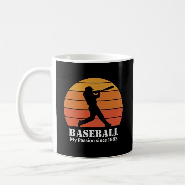 Baseball Hobby Retro Sunset Personalize Coffee Mug (Left)
