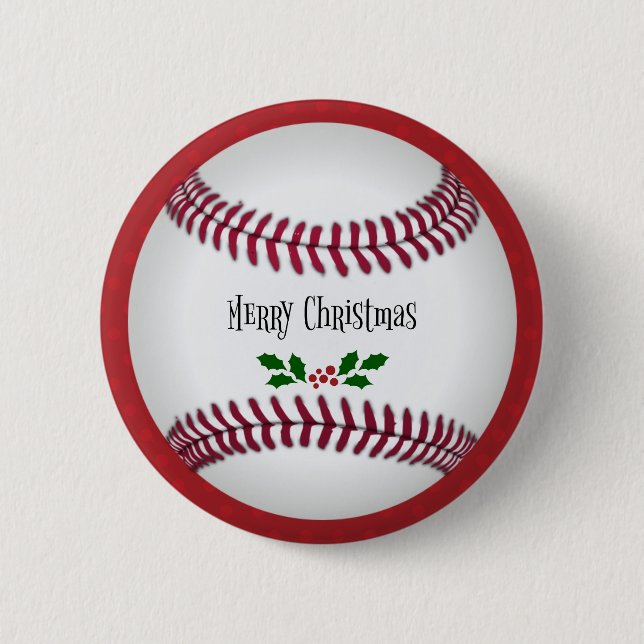 Baseball Holiday Design, Merry Christmas Button (Front)
