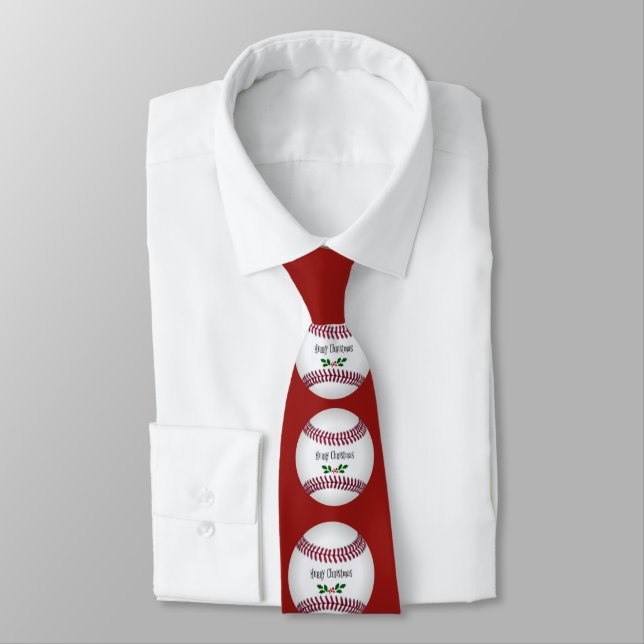Baseball Holiday Design, Merry Christmas Neck Tie (Tied)