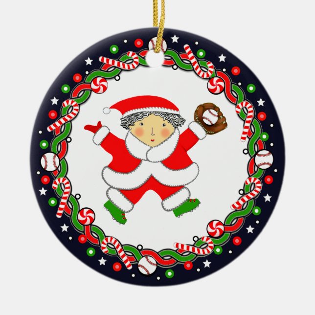 Baseball Holiday Gift Ceramic Ornament (Front)