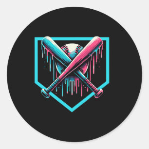 Baseball Home Plate Drip Boys Baseball Bat Classic Round Sticker