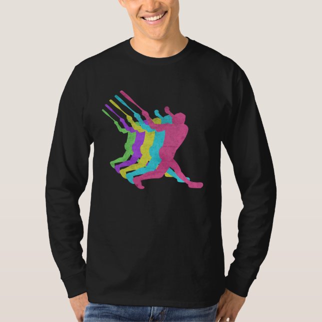 Baseball Homerun Hit 80s Colors 1980s T-Shirt (Front)