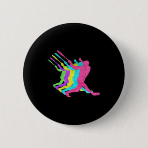 Baseball Homerun Hit 80s Colors Design Button