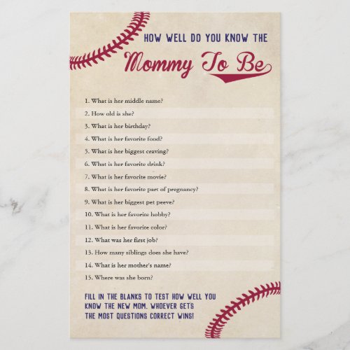 Baseball How Well Do You Know The Mommy To Be Flyer