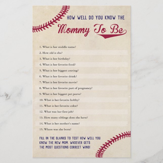 Baseball How Well Do You Know The Mommy To Be Flyer (Front)