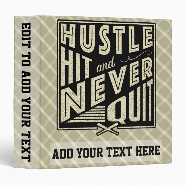 Baseball Hustle Hit & Never Quit 3 Ring Folder (Front/Spine)