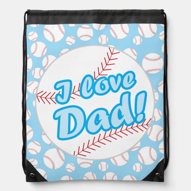 Baseball I Love Dad Drawstring Bag (Front)
