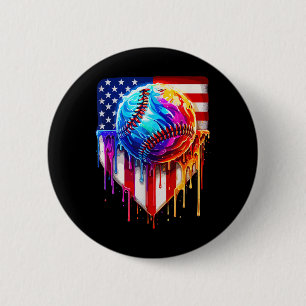 Baseball Ice Cream American Flag Drip Button