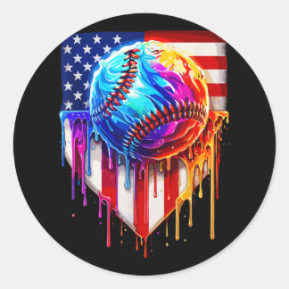 Baseball Ice Cream American Flag Drip  Classic Round Sticker
