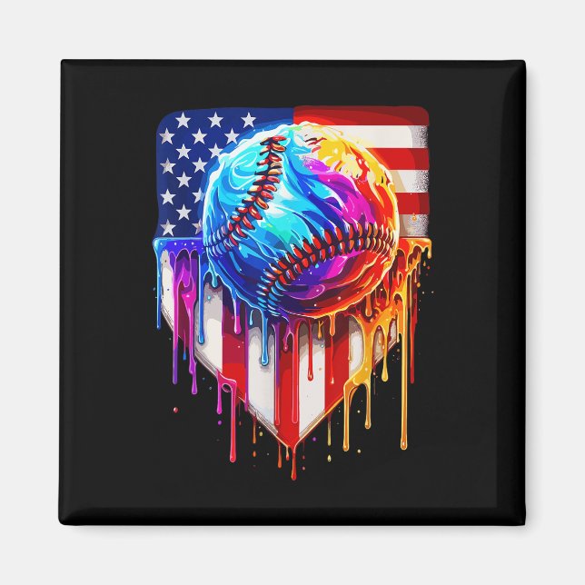 Baseball Ice Cream American Flag Drip  Magnet (Front)