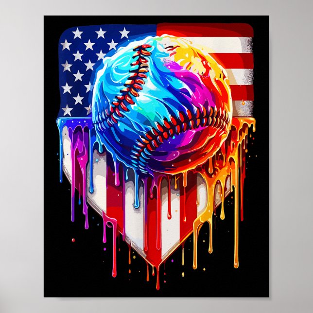 Baseball Ice Cream American Flag Drip  Poster (Front)