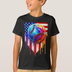 Baseball Ice Cream American Flag Drip  T-Shirt