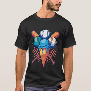 Baseball Ice Cream Cone Watercolor Fun for Sports  T-Shirt