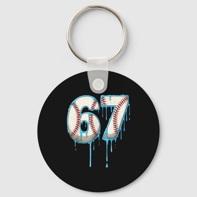 Baseball Ice Cream Drip 67 Six Seven Meme Number 6 Keychain (Front)