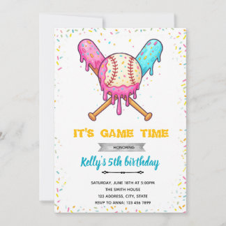 Baseball Ice Cream Drip Birthday Invitation
