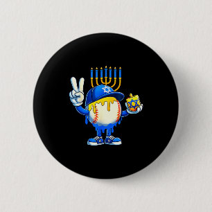 Baseball Ice Cream Drip Dreidel Happy Hanukkah Boy Button