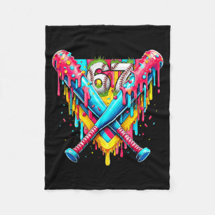 Baseball Ice Cream Drip Number 67 Player 67th Birt Fleece Blanket