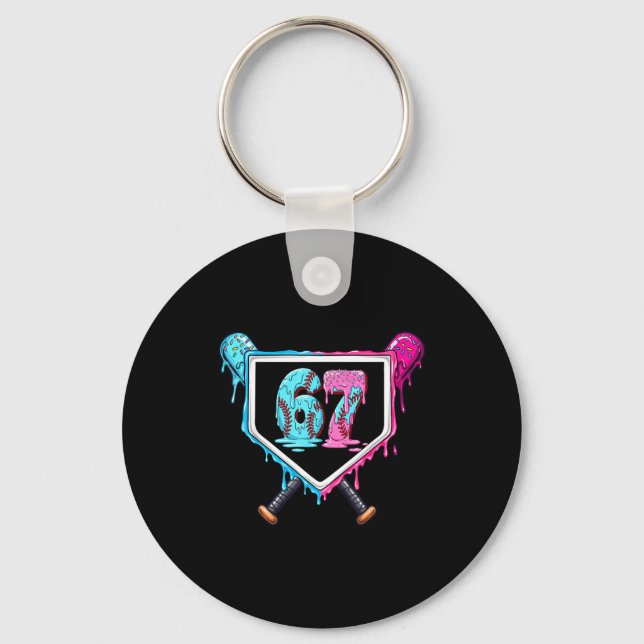 Baseball Ice Cream Drip Number 67 Player 67th Birt Keychain (Front)