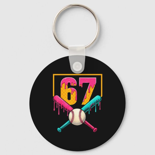 Baseball Ice Cream Drip Number 67 Player 67th Birt Keychain (Front)