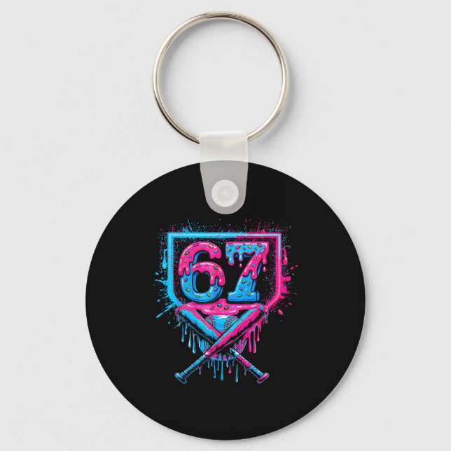 Baseball Ice Cream Drip Number 67 Player 67th Birt Keychain (Front)