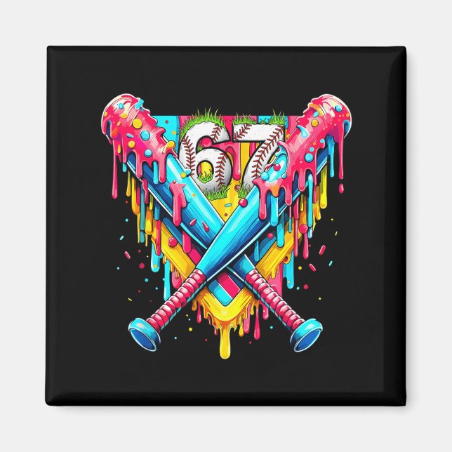 Baseball Ice Cream Drip Number 67 Player 67th Birt Magnet (Front)