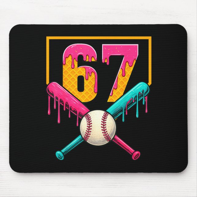 Baseball Ice Cream Drip Number 67 Player 67th Birt Mouse Pad (Front)