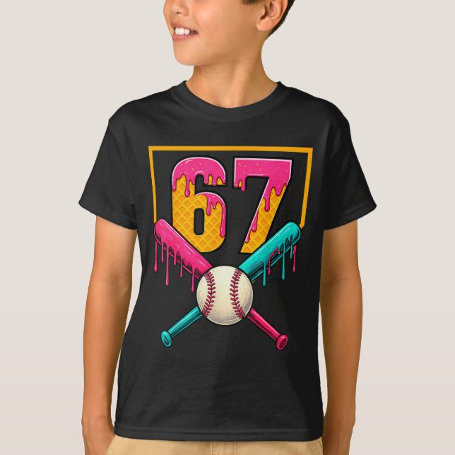 Baseball Ice Cream Drip Number 67 Player 67th Birt T-Shirt (Front)
