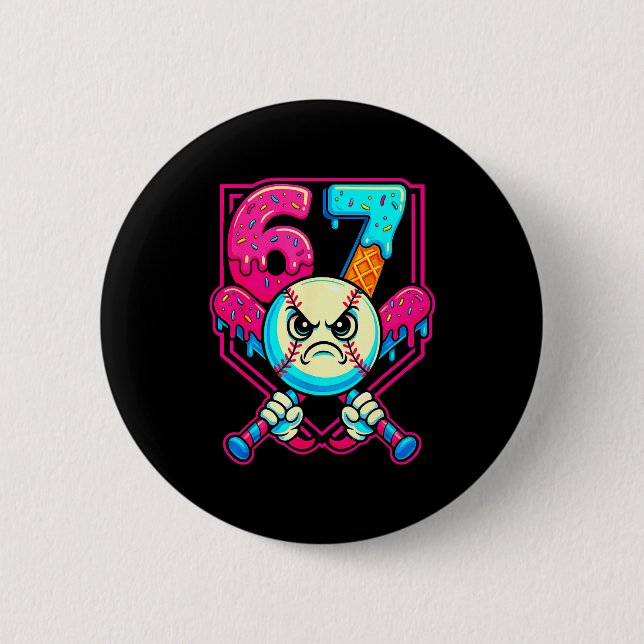 Baseball Ice Cream Drip Number 67 Six Seven Meme 6 Button (Front)