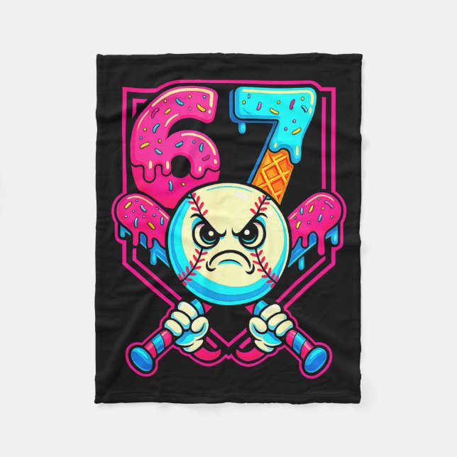 Baseball Ice Cream Drip Number 67 Six Seven Meme 6 Fleece Blanket (Front)
